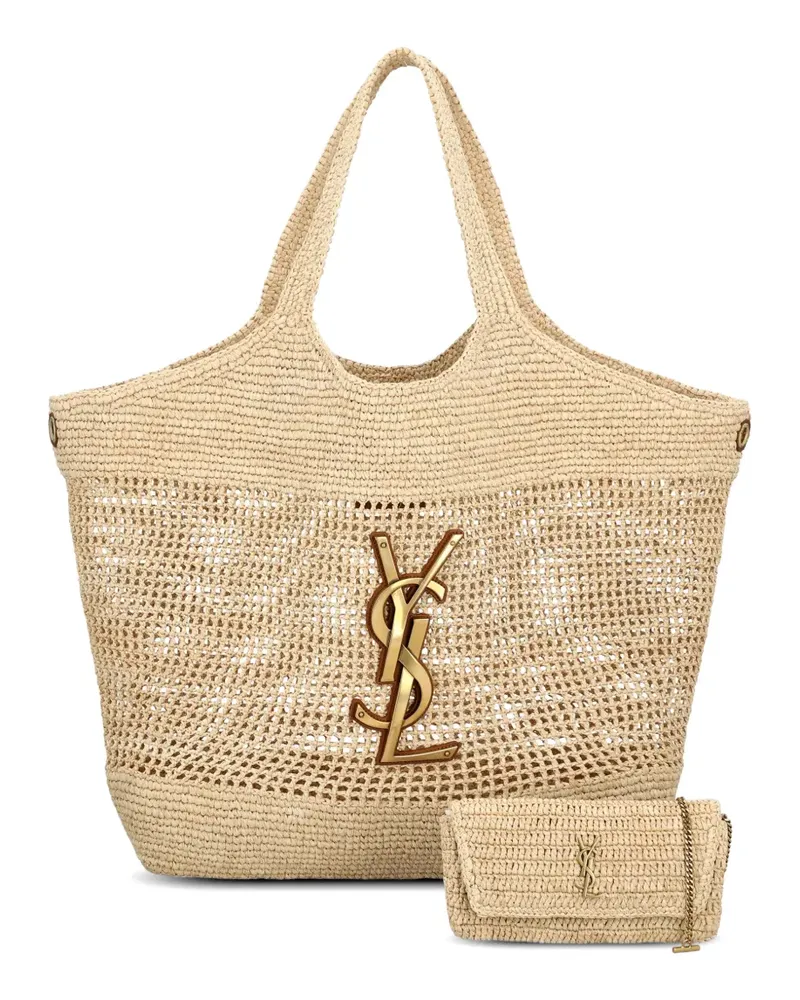 Saint Laurent Icare Cassandre raffia tote bag - Nude Nude