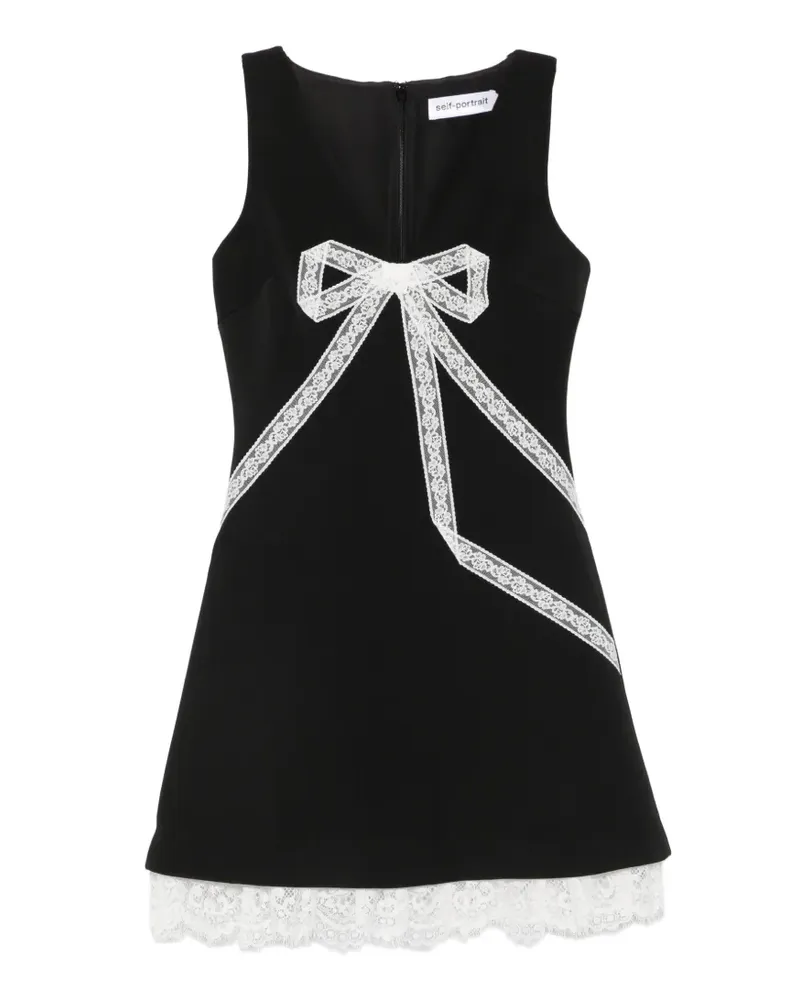 Self-Portrait lace-trim bow-detail mini dress - Schwarz Schwarz