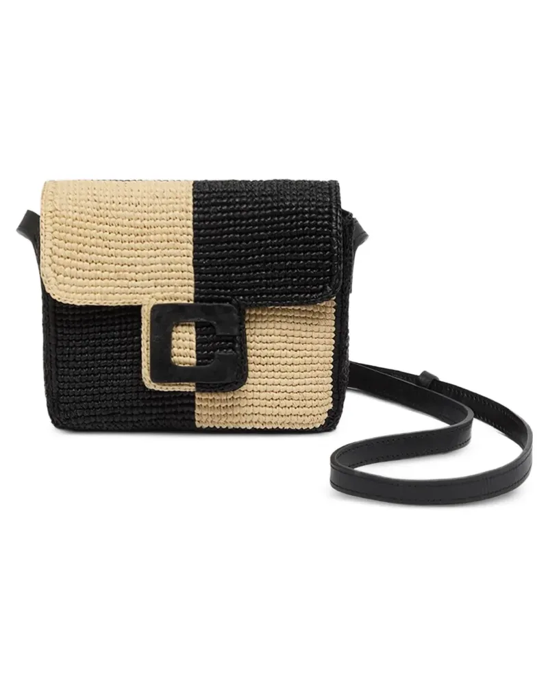 Carel Mini Sorbonne Schultertasche aus Raffiabast - Schwarz Schwarz