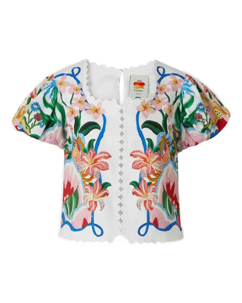 FARM Rio floral-print puff-sleeve blouse - Weiß Weiß
