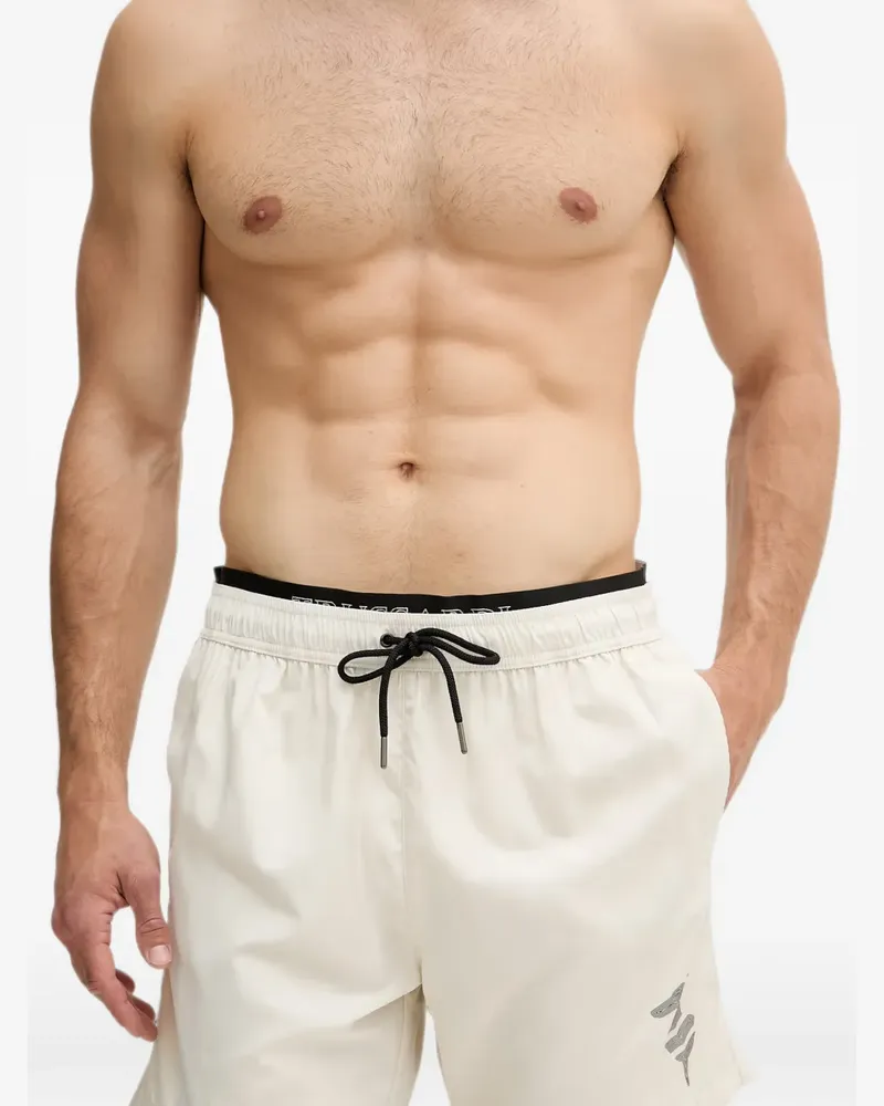 Trussardi logo-print drawstring swim shorts - Nude Nude