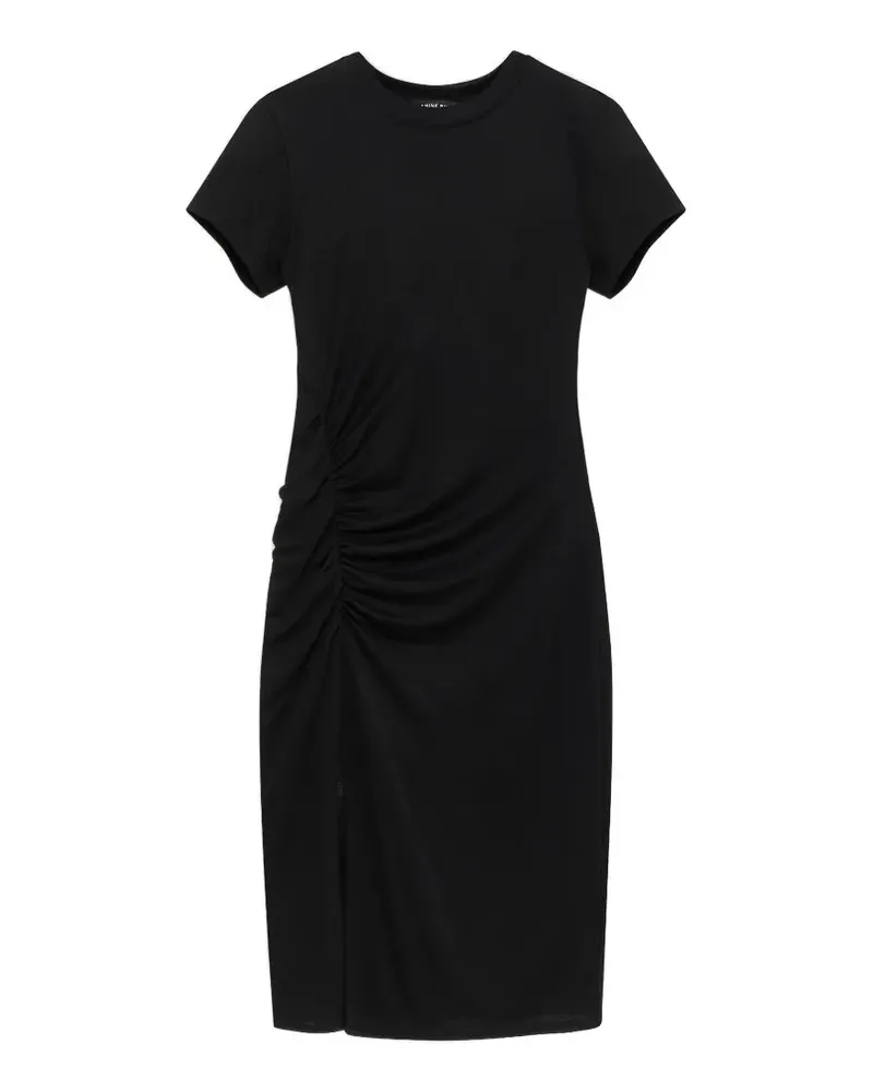 Anine Bing Gerafftes Vida Midikleid mit Schlitz - Schwarz Schwarz