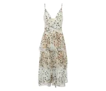 Gestuftes Midikleid mit Blattapplikation - Nude