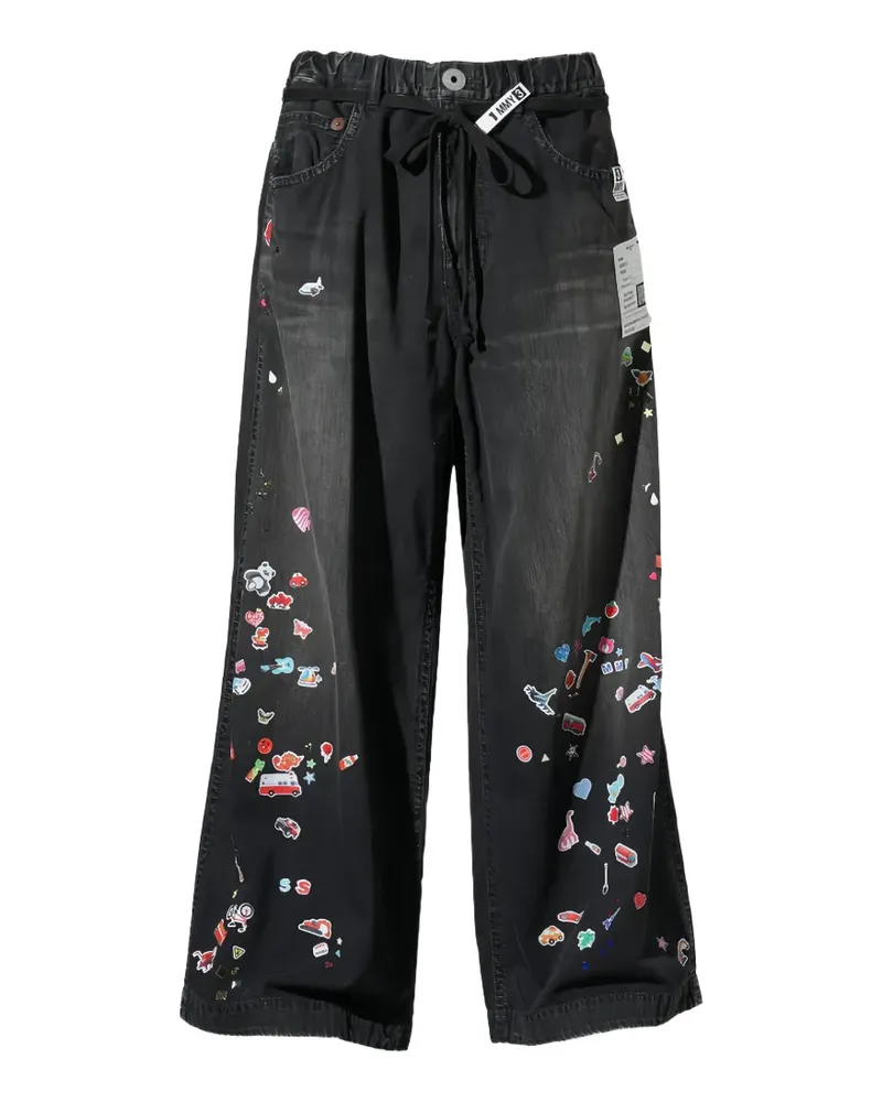 MIHARAYASUHIRO Ausgeblichene Jeans mit Sticker-Print - Schwarz Schwarz