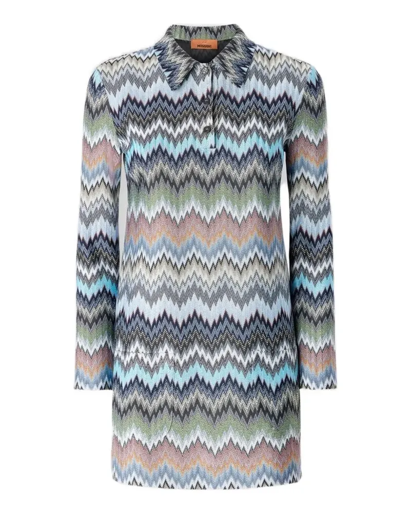 Missoni Poloshirtkragen-Minikleid mit Zickzackmuster - Blau Blau