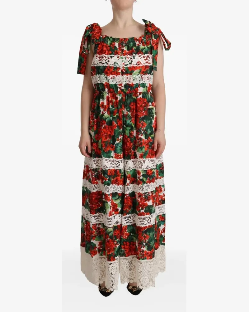 Dolce & Gabbana Maxikleid mit Blumenprint und Spitzenborte - Rot Rot