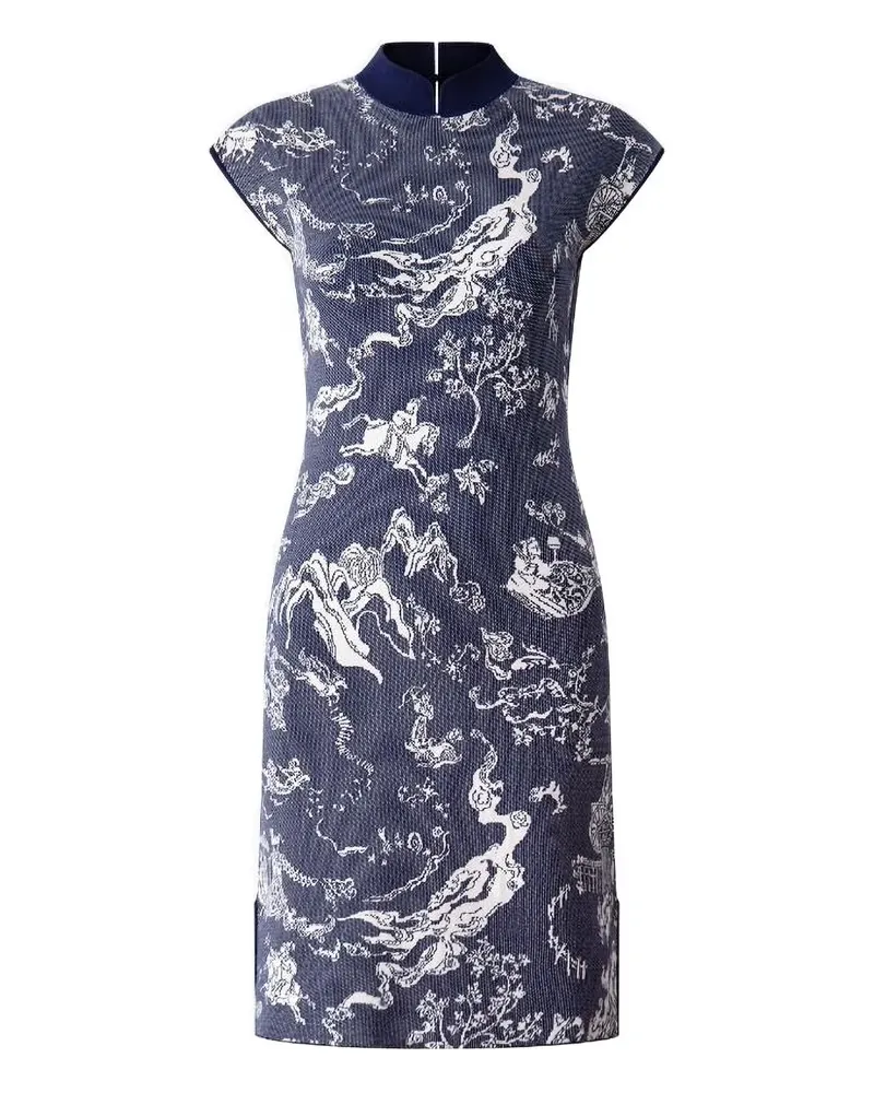 Shanghai Tang Qipao Kleid mit Jacquard-Print - Blau Blau