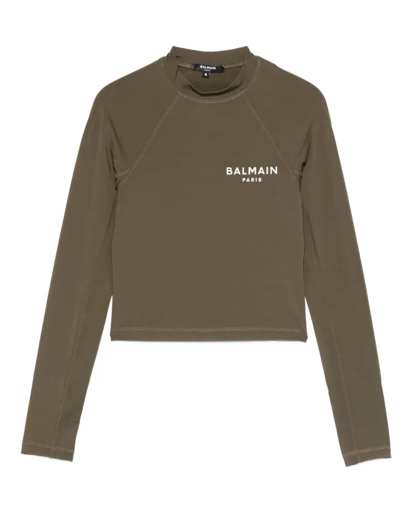 Balmain logo-print long-sleeve T-shirt - Grün Grün