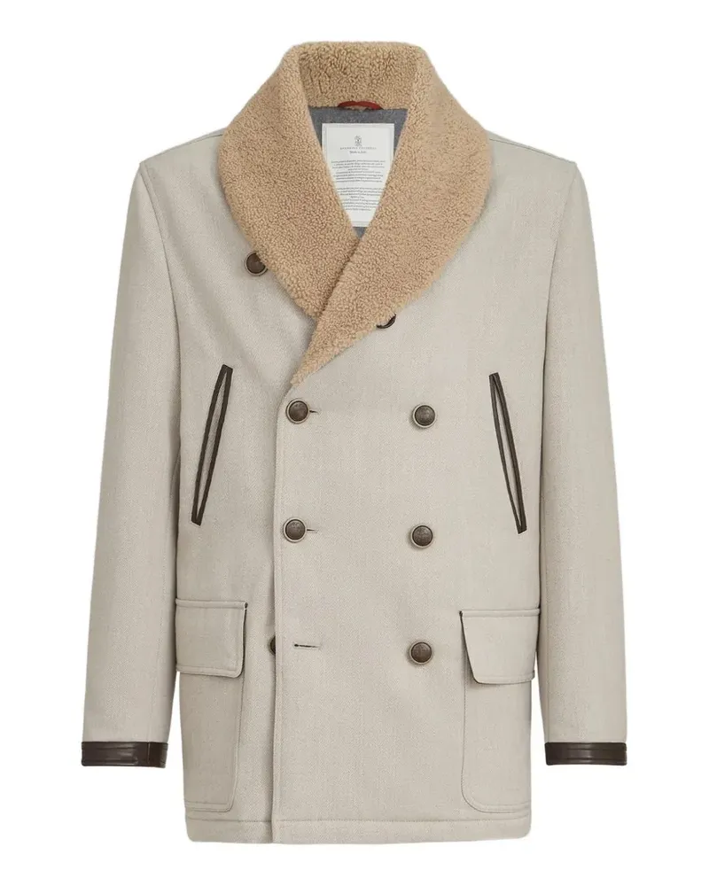 Brunello Cucinelli Kavallerie-Mantel aus Wolle und Kaschmir mit Thermore®-Polsterung und Shearling-Kragen - Grau Grau