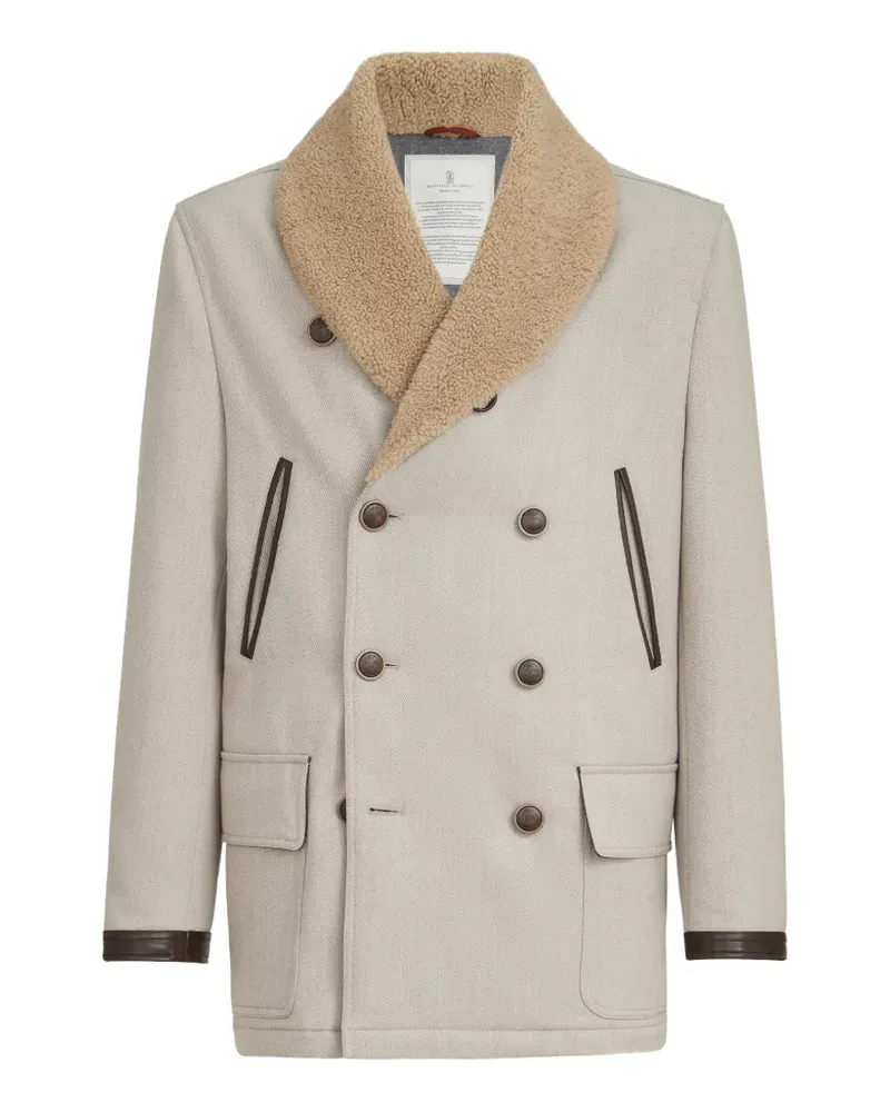 Brunello Cucinelli Kavallerie-Mantel aus Wolle und Kaschmir mit Thermore®-Polsterung und Shearling-Kragen - Grau Grau