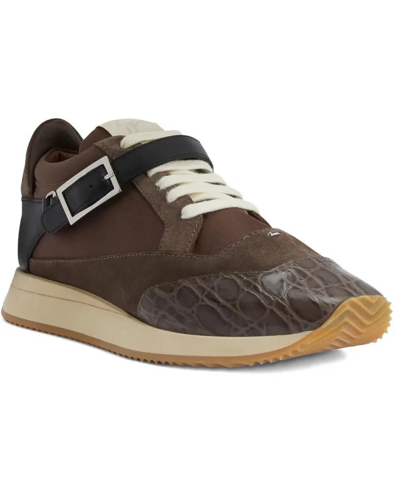 Giuseppe Zanotti Sneakers in Kroko-Optik mit Schnallenriemen - Braun Braun