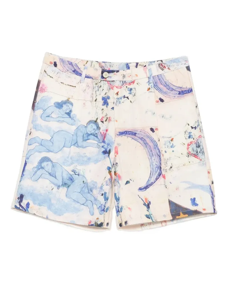 KidSuper graphic-print pleated shorts - Nude Nude