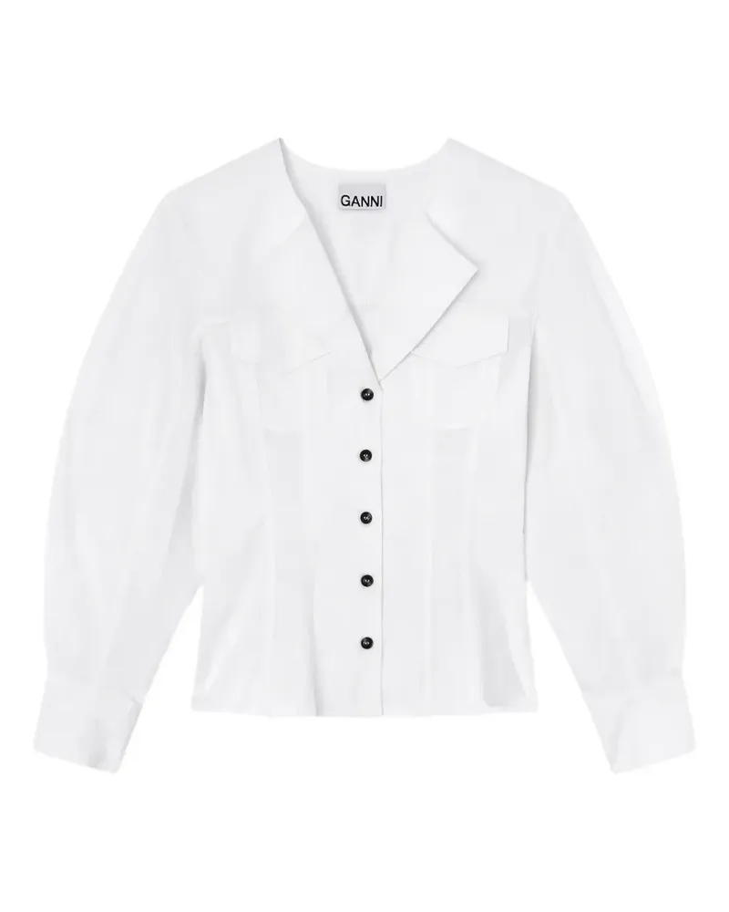 Ganni Hemd mit V-Ausschnitt - Weiß Weiß