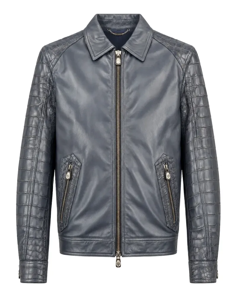 Billionaire crocodile-effect panelled leather jacket - Blau Blau