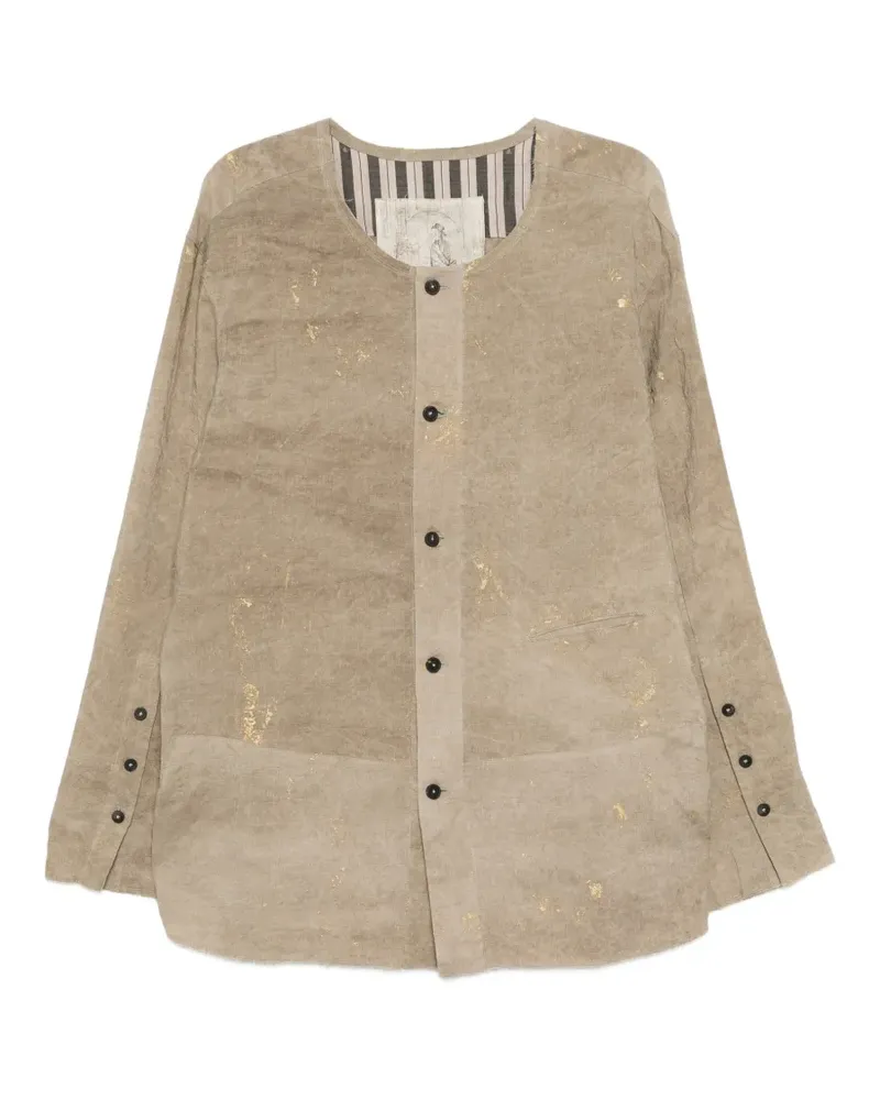 Ziggy Chen patchwork collarless shirt - Nude Nude