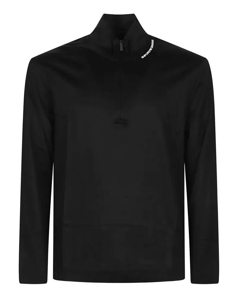 Emporio Armani logo-print zip-neck T-shirt - Schwarz Schwarz