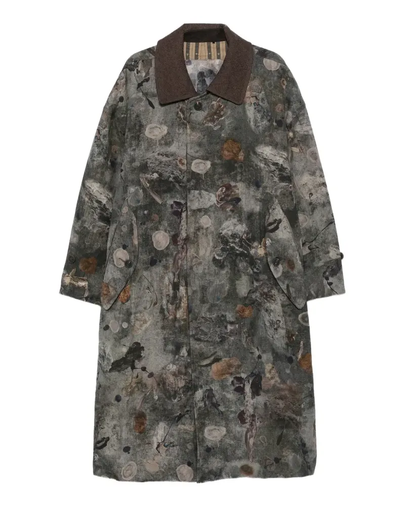 Ziggy Chen abstract-print spread-collar coat - Grau Grau