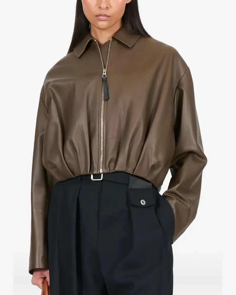 Loewe Drapierte Lederjacke mit Reißverschluss - Grün Grün