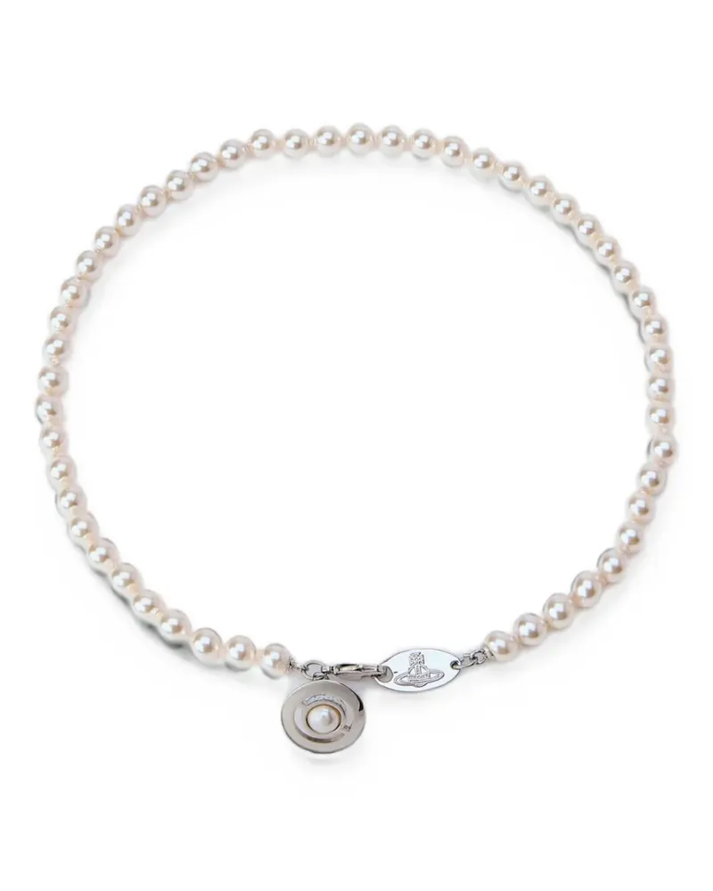 Vivienne Westwood logo-pendant beaded necklace - Silber Silber