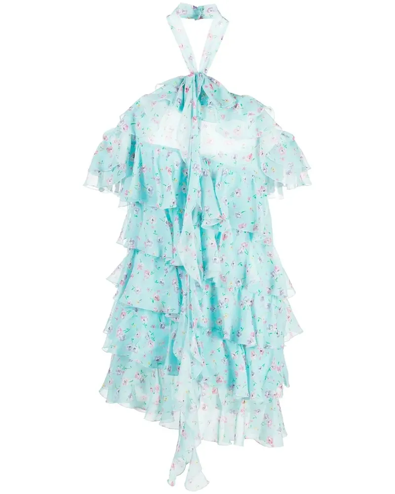 Alessandra Rich Gerüschtes Kleid mit Blumenmuster - Blau Blau