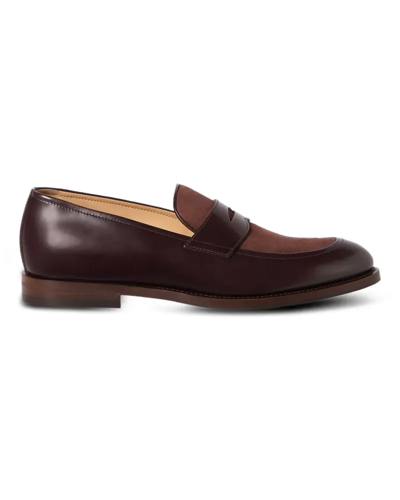 Brunello Cucinelli Penny-Loafer aus poliertem Kalbs- und Wildleder - Braun Braun