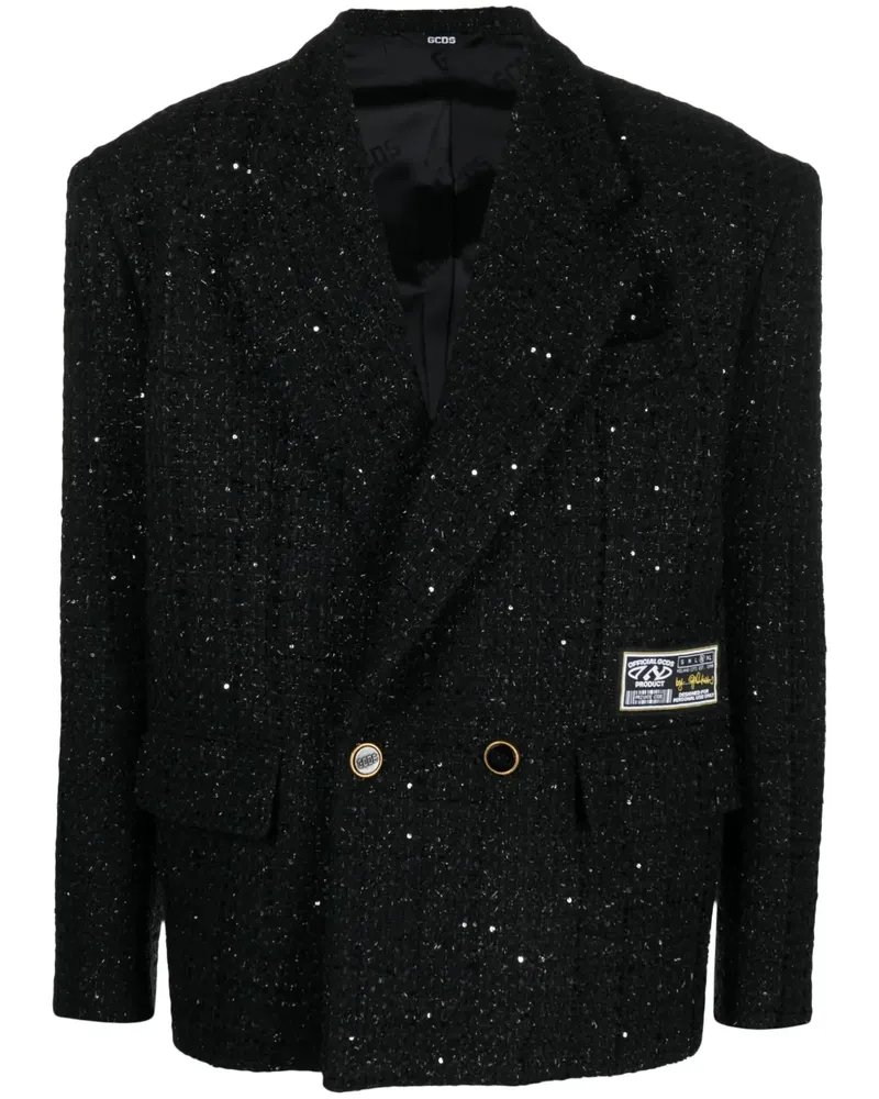 GCDS Doppelreihiger Tweed-Blazer - Schwarz Schwarz