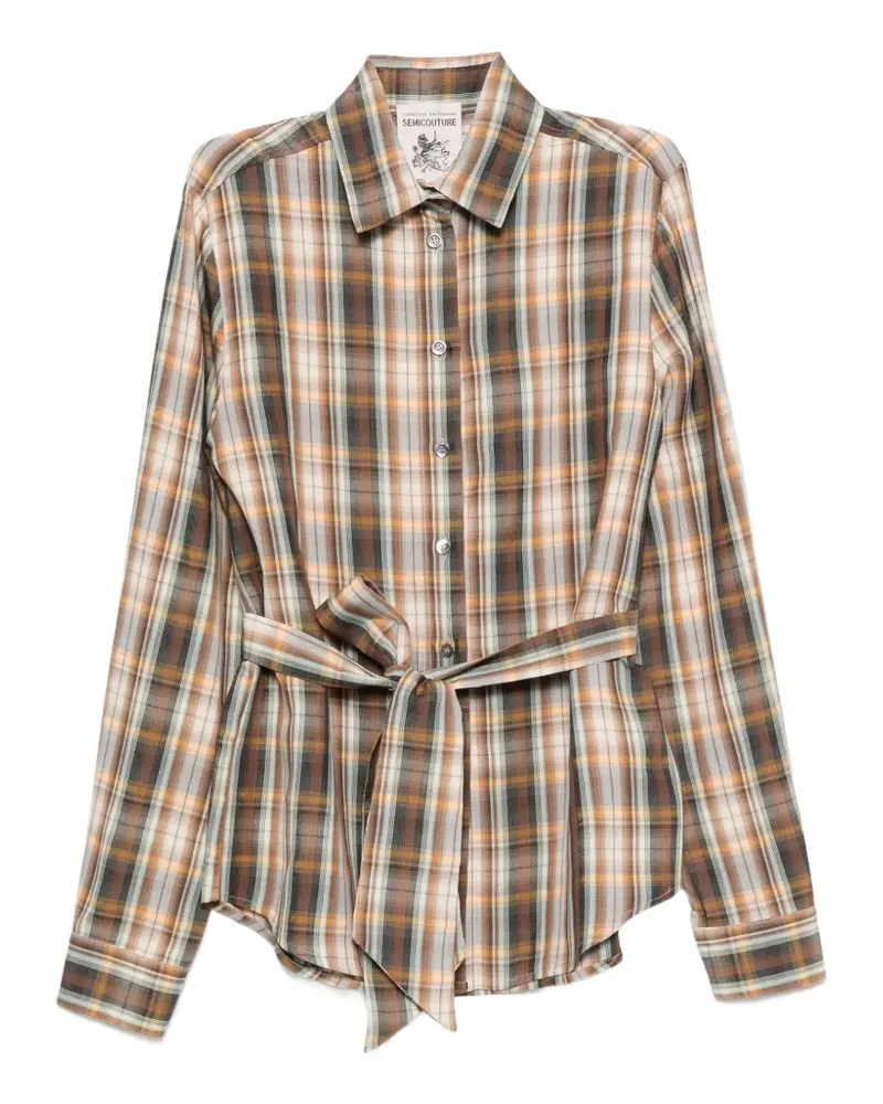 Semicouture Kariertes Hemd mit Gürtel - Braun Braun
