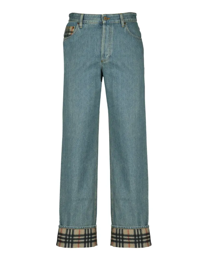Burberry check-cuff straight-leg jeans - Blau Blau