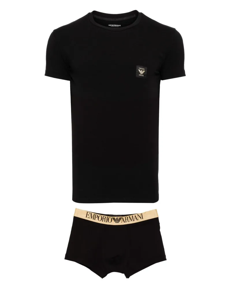 Emporio Armani T-Shirt mit Logo-Patch - Schwarz Schwarz