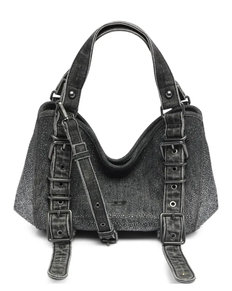 Diesel Kleine D-One-Handtasche aus kristallverspiegeltem Denim - Grau Grau