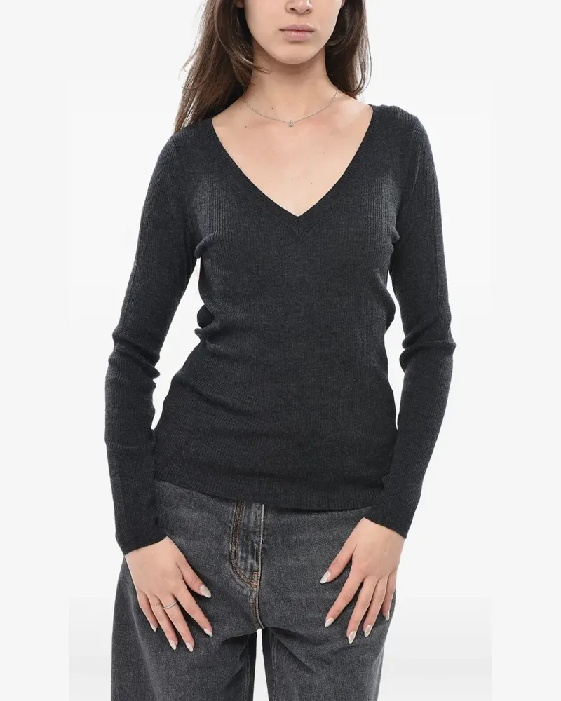 P.A.R.O.S.H. Gerippter Pullover mit V-Ausschnitt - Grau Grau