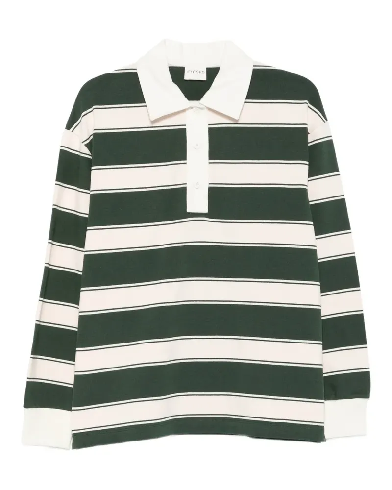 Closed striped long-sleeve polo top - Grün Grün