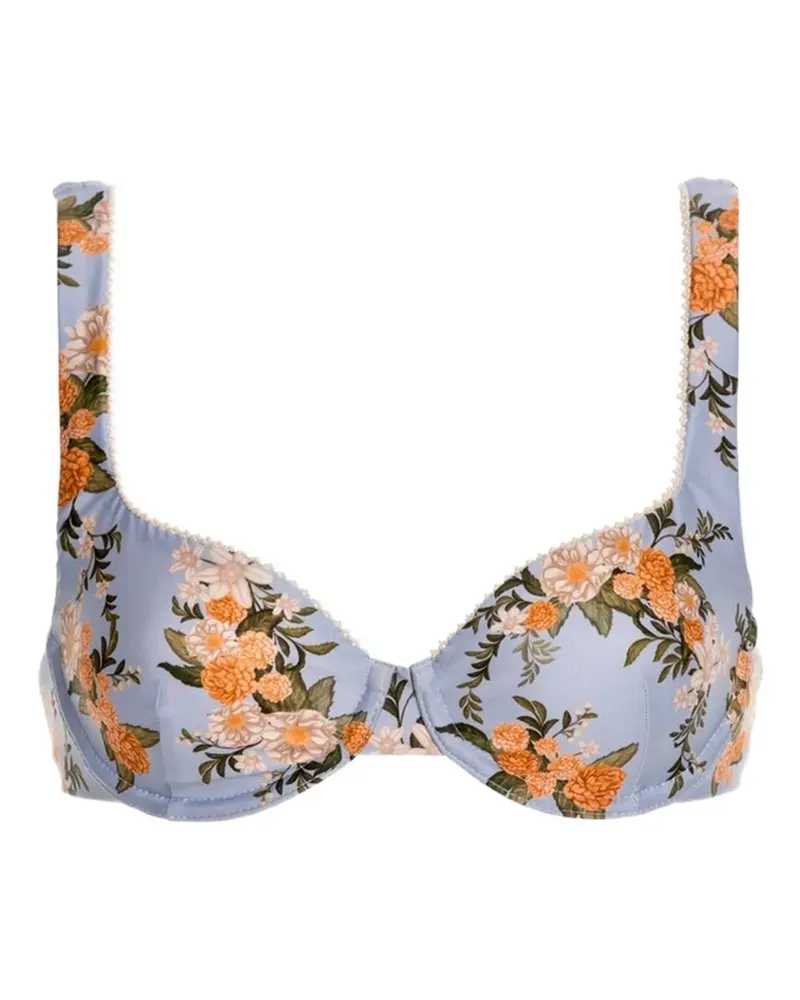 AGUA BENDITA Hacienda Valle Bikinioberteil mit Blumenstickerei - Blau Blau