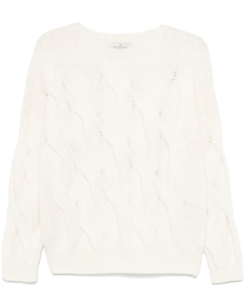 Bruno Manetti Pullover mit Zopfmuster - Weiß Weiß