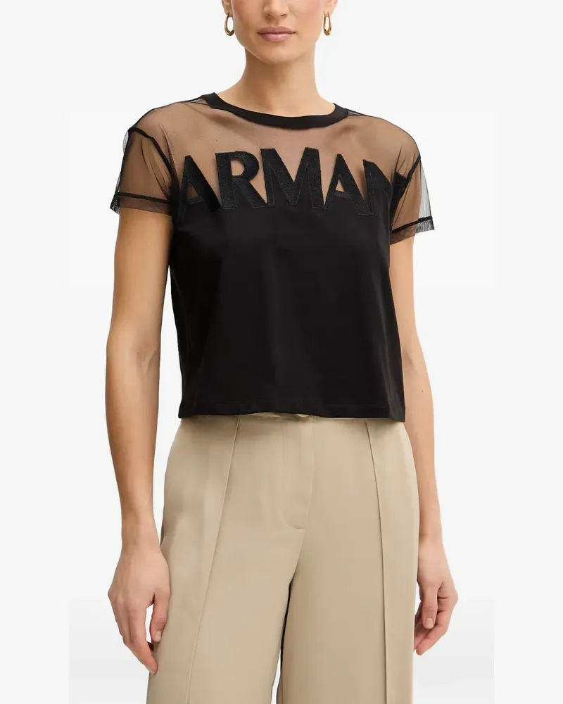 Armani Exchange mesh-panel logo T-shirt - Schwarz Schwarz