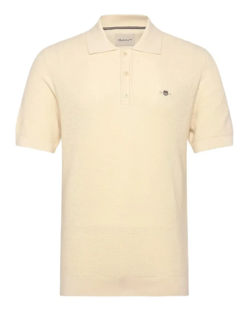 Gant waffle-knit embroidered-logo polo shirt - Nude Nude