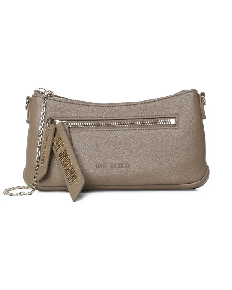 Moschino logo-plaque grained shoulder bag - Nude Nude