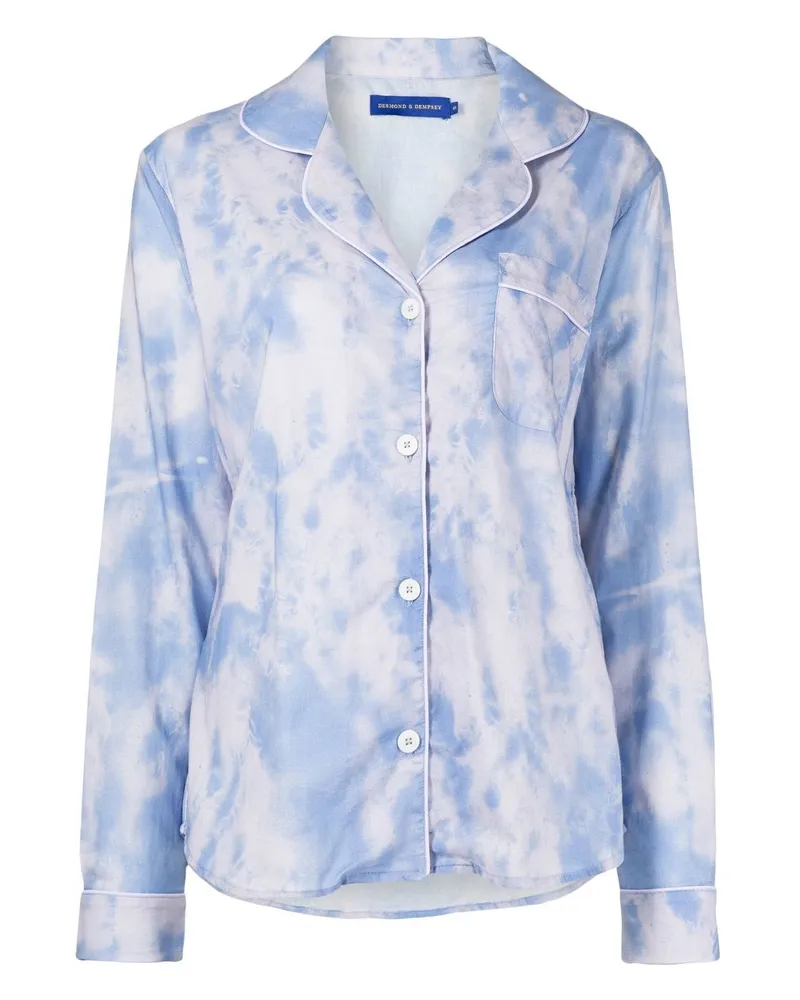 Desmond & Dempsey Pyjama mit Batik-Print - Blau Blau