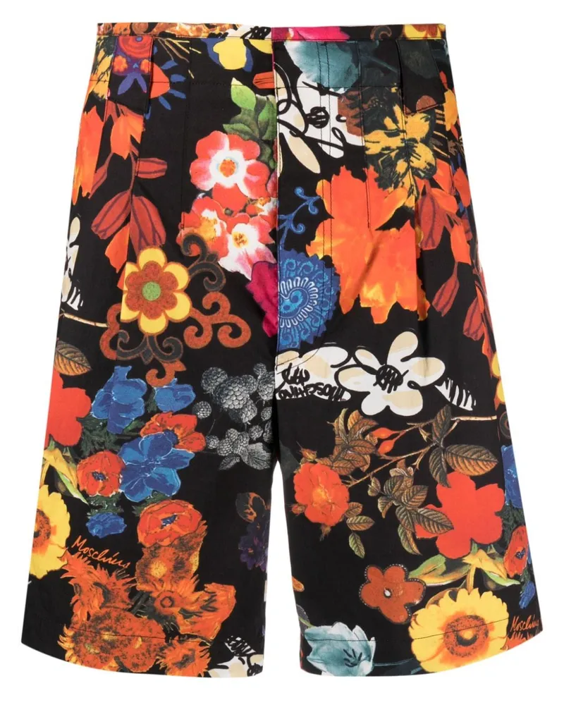 Moschino Bundfaltenshorts mit durchgehendem Blumen-Print - Schwarz Schwarz