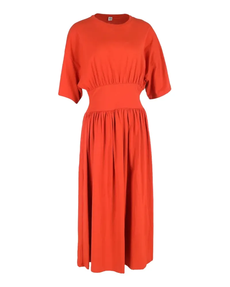 Totême gathered jersey midi dress - Orange Orange