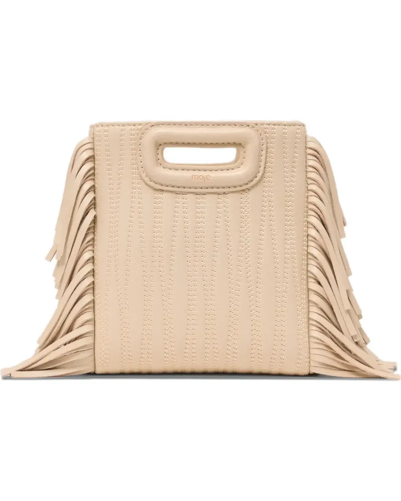 Maje mini M fringed tote bag - Nude Nude