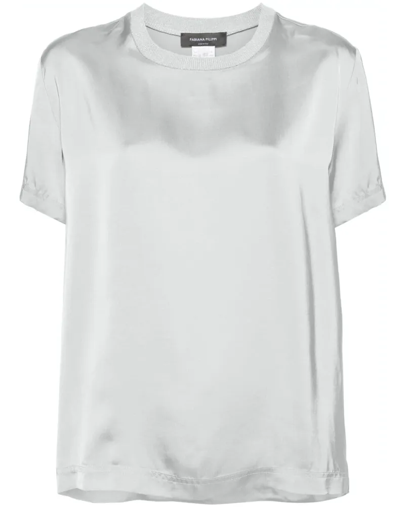 Fabiana Filippi Satinbluse mit Kontrastkragen - Grau Grau