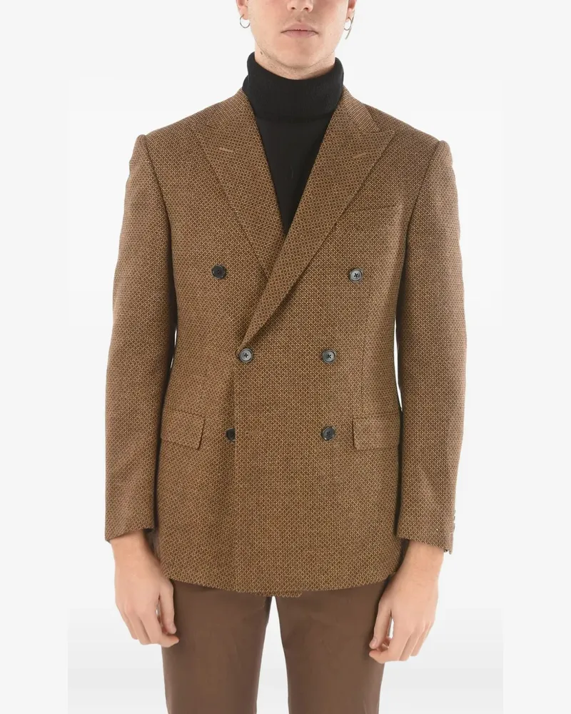 Corneliani double-breasted hopsack-pattern jacket - Braun Braun