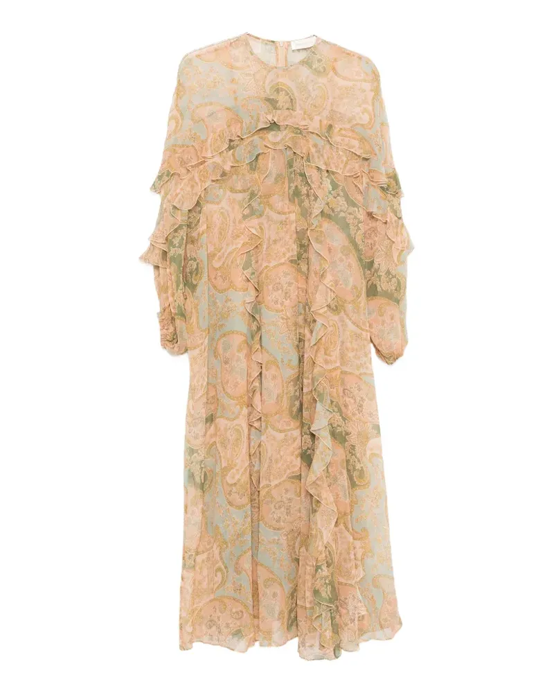 Zimmermann Gerüschtes Luna Flutter Kleid mit Paisleymuster - Nude Nude