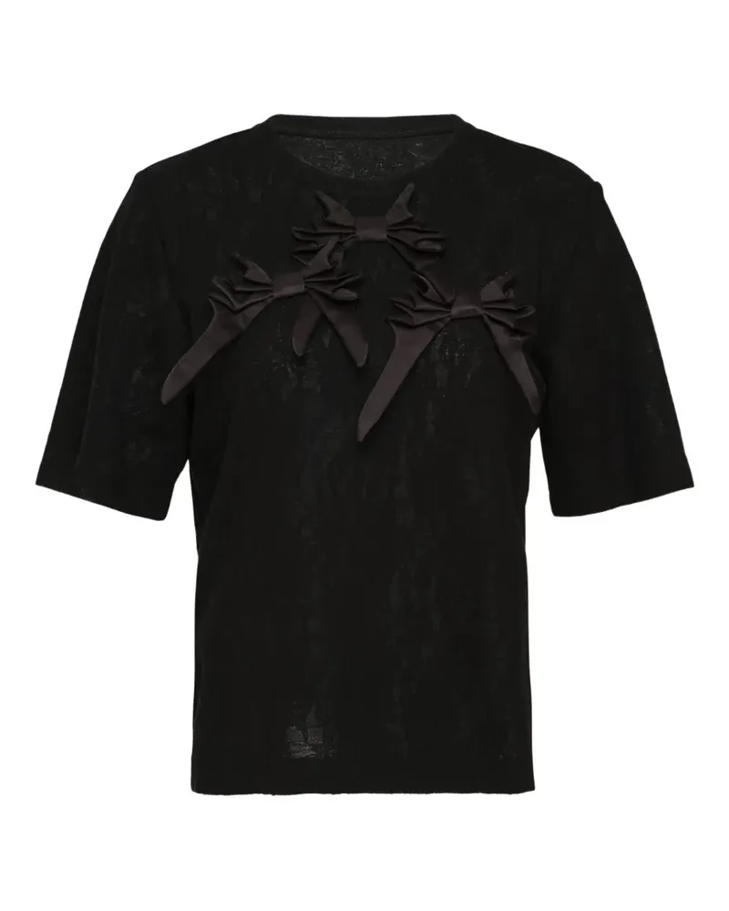 Renli Su bow-detail lace-patterned T-shirt - Schwarz Schwarz