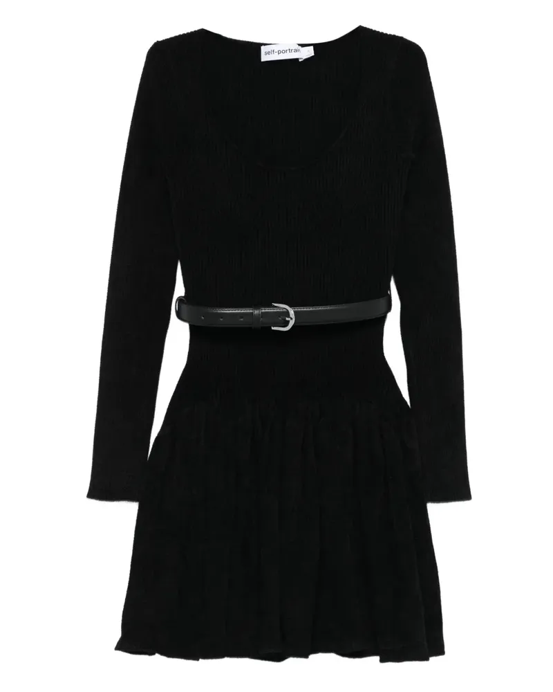 Self-Portrait Geripptes Midikleid - Schwarz Schwarz