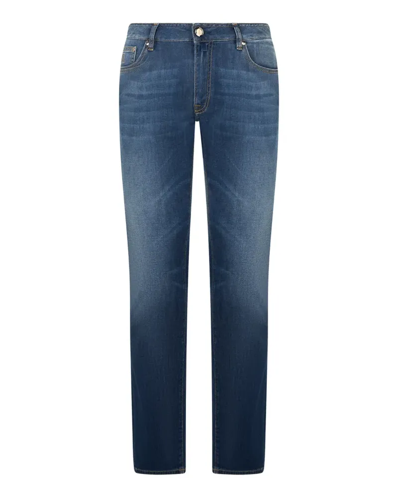 MOORER Ausgeblichener Five-Pocket-Denim - Blau Blau