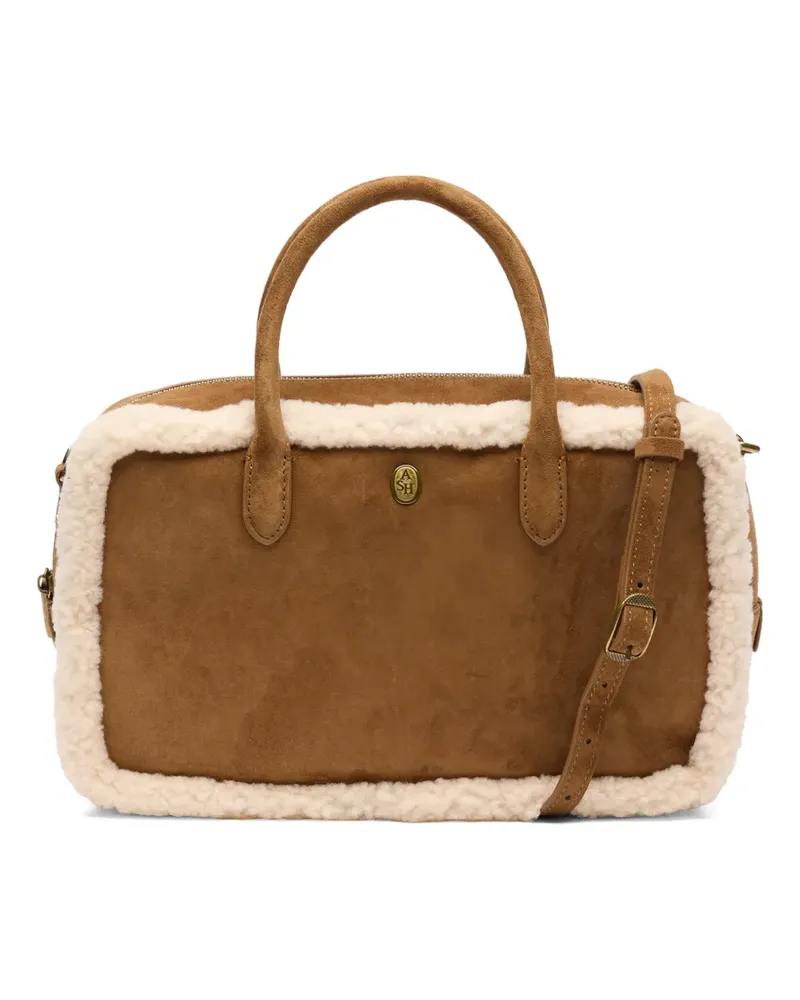 ash Becca Tote Bag aus Wildleder mit Shearling-Besatz - Braun Braun