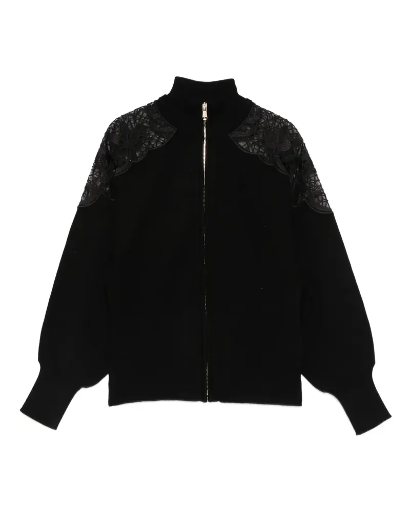 Twin-Set Reißverschluss-Jacke mit Spitzendetail - Schwarz Schwarz