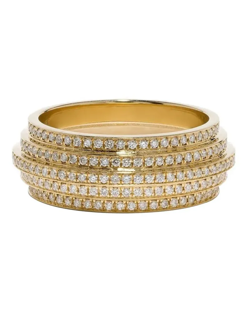 AZLEE 18kt Staircaise 5-Tier Gelbgoldring mit Diamanten Gold